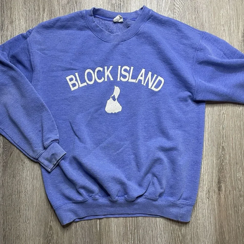 Vintage Block Island Crewneck Sweatshirt Adult S Blue Y2K Beach